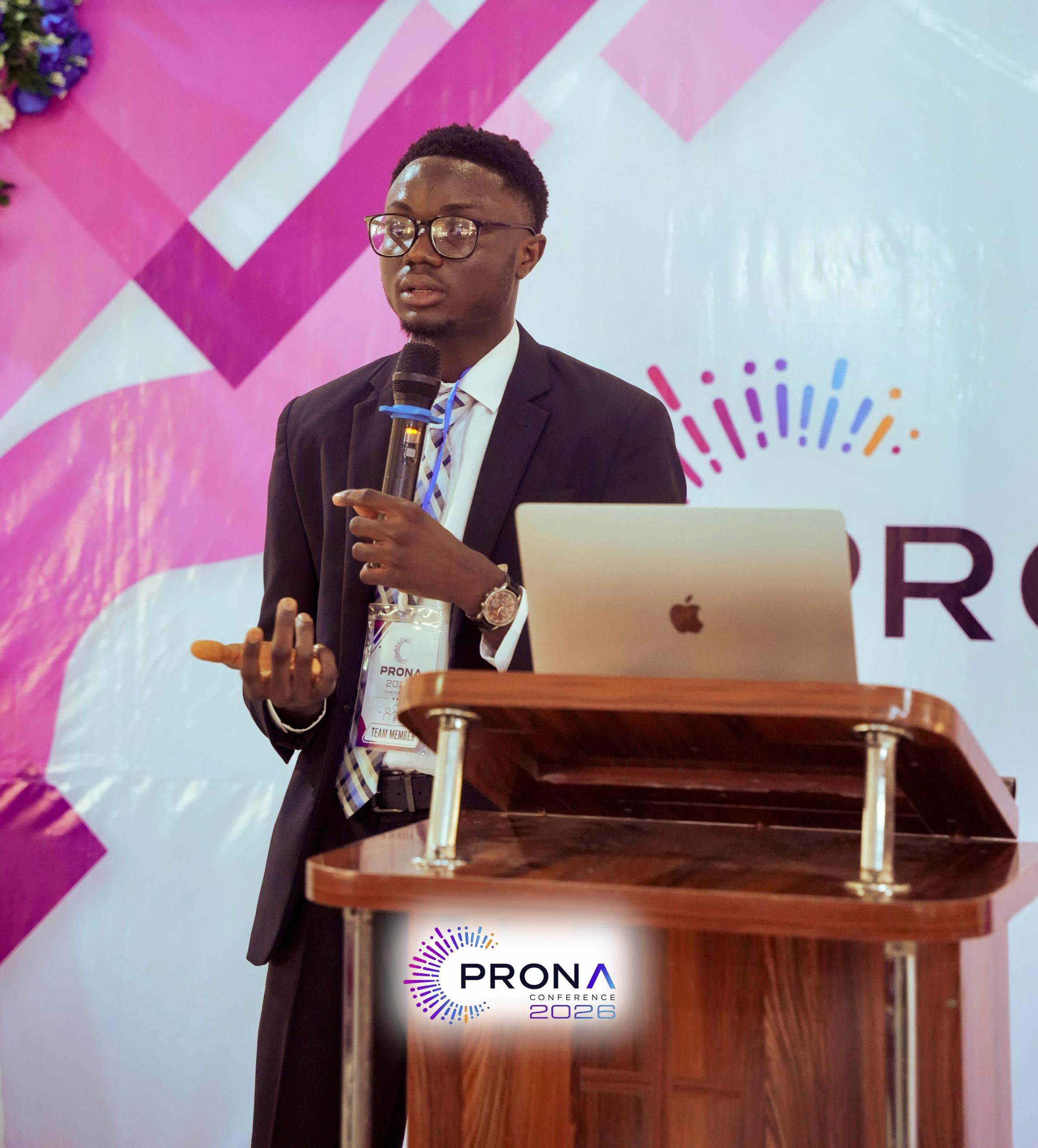Dada Iyanuoluwa speaking at the PRONA 2026 lectern